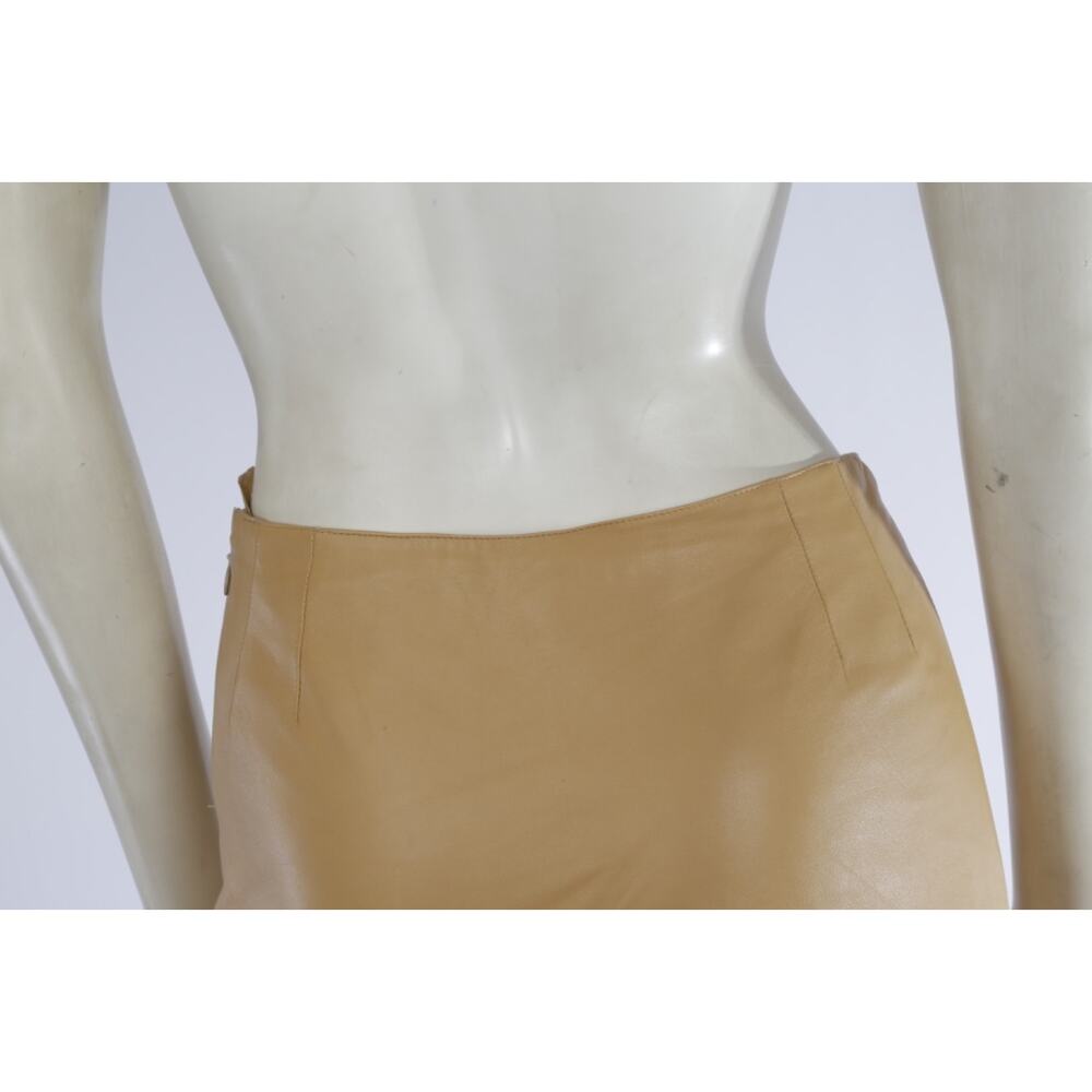 Vintage Oscar de la Renta Tan Leather Laser Cut Eyelet Paisley Pencil Skirt Sz 2 - Picture 3 of 12